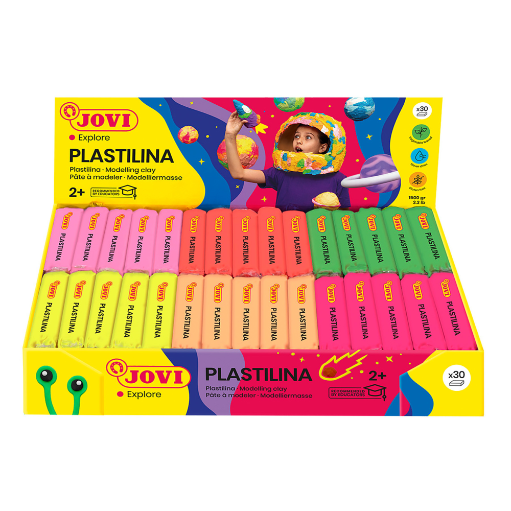 Jovi Plastilina Modeling Clay, Display Box Of 30 Bars, Neon Colors MPN:JOV70F