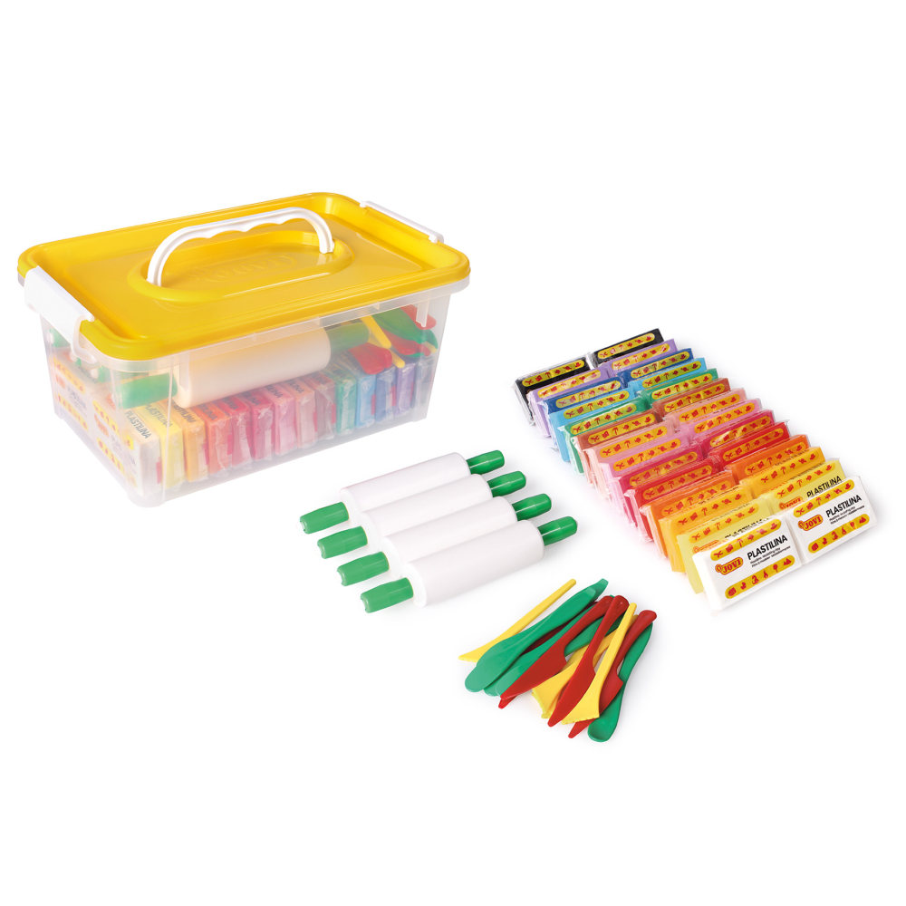 Jovi Plastilina Modeling Clay School Pack, 28 Bars, 4 Rollers, 15 Spatulas MPN:JOVSB1