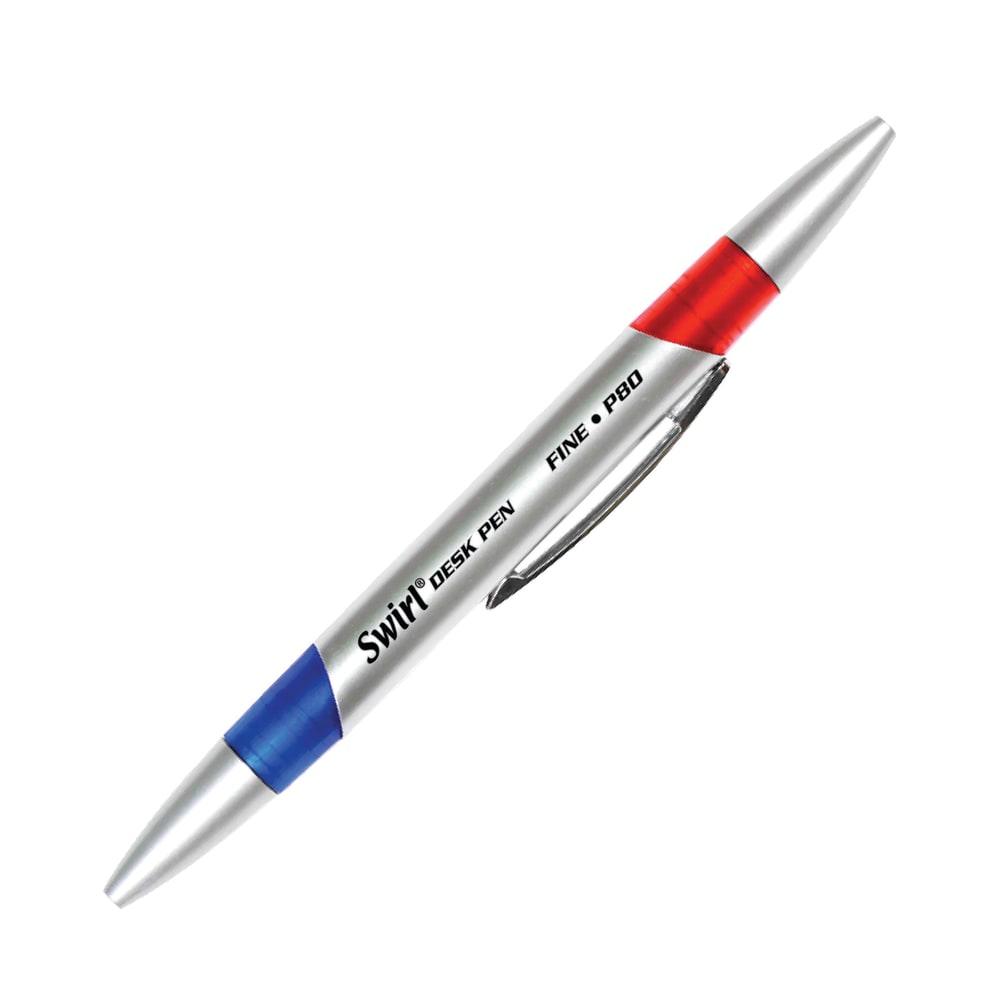 J.R. Moon Pencil Co. Swirl Ink Dual-Color Ballpoint Pens, Medium Point, 0.7 mm, Silver Barrel, Blue/Red Ink, Pack Of 24 MPN:JRMP80-2