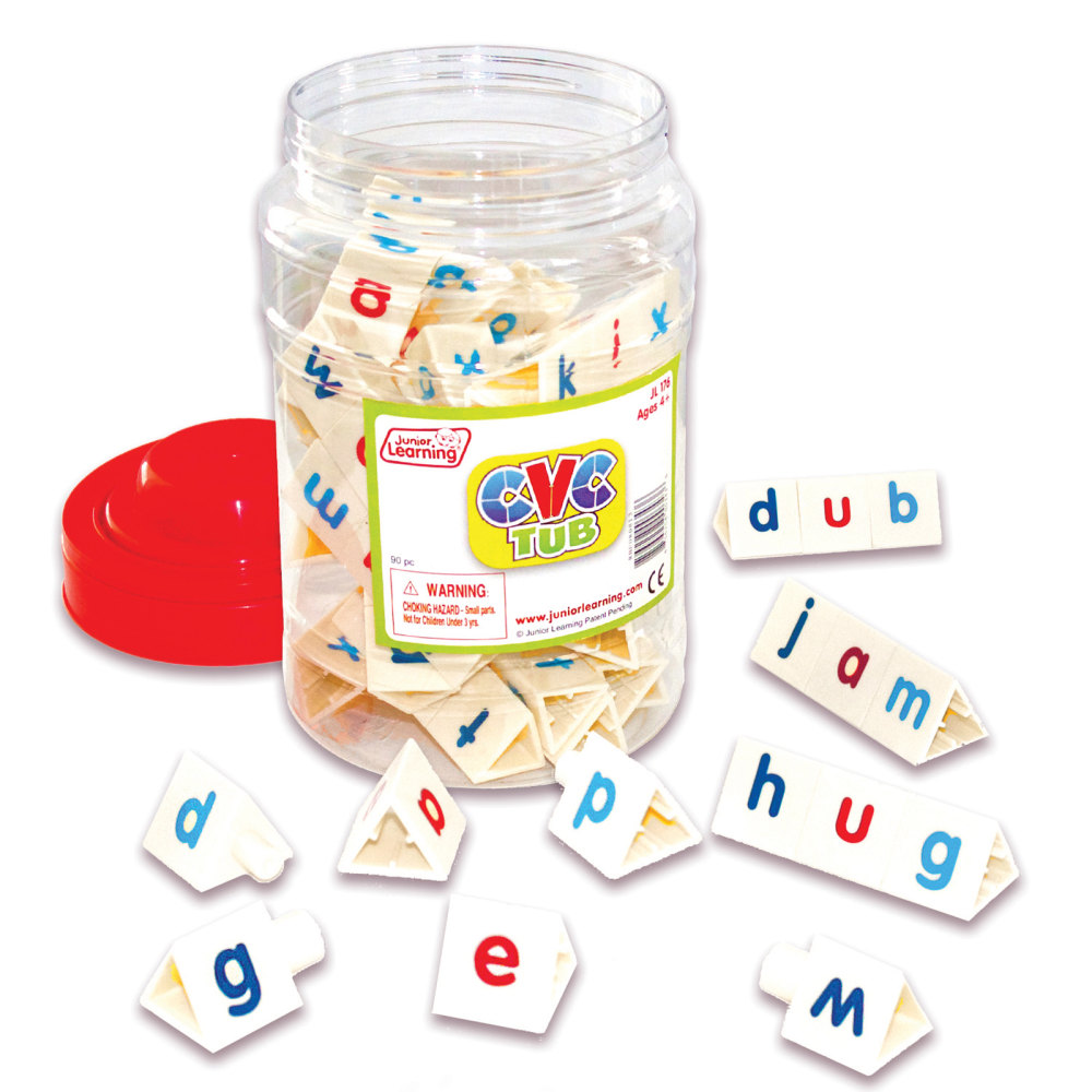 Junior Learning Tri-Blocks CVC Tub, Grades 1-4, Assorted Colors, Set Of 90 Blocks MPN:JRL176