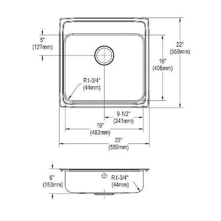 Bowl Drop-In Sink, 22