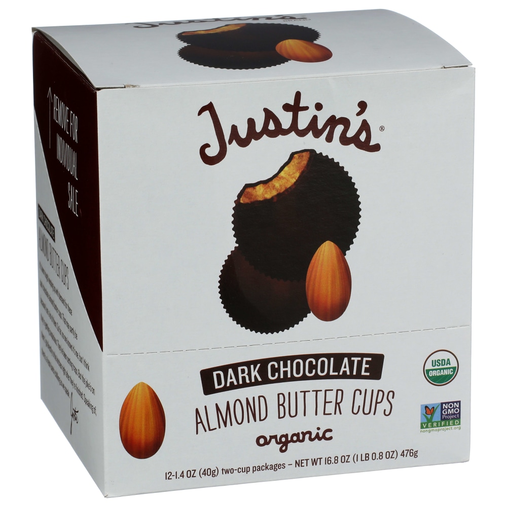 Justins Nut Butter Cups, Organic Almond Butter Dark Chocolate, 1.4 Oz, Total Qty 12 MPN:81844