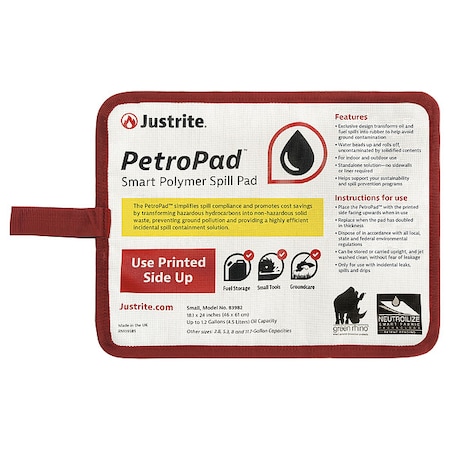 Sorbent Pad, 24 in x 18.1 in, Flammable Liquids, Fuels, White, Polymer, Smart Polymers, Vinyl MPN:83982PK