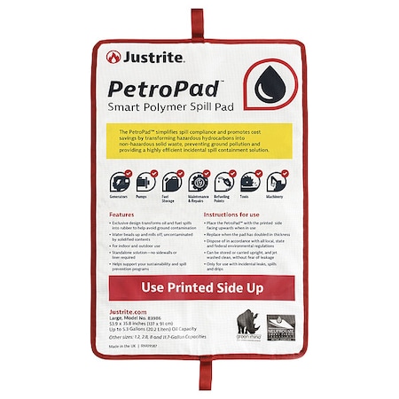 Sorbent Pad, 35.8 in x 53.9 in, Flammable Liquids, Fuels, White, Polymer, Smart Polymers, Vinyl MPN:83986PK
