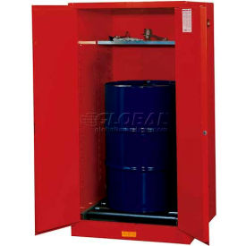 Justrite® Drum Cabinet 55 Gal. Capacity Vertical Manual Close Hazmat Flammable W/ Drum Rollers 896261