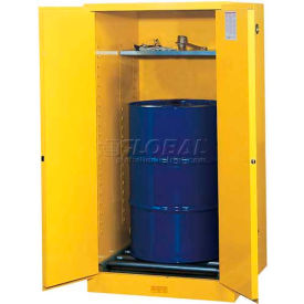 Justrite® Drum Cabinet 55 Gal. Capacity Vertical Manual Close Hazmat Flammable W/ Drum Rollers 896263