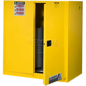 Justrite® Drum Cabinet 60 Gal. Capacity Vertical Self Close Hazmat Flammable W/ Drum Rollers 899075