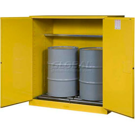 Justrite® Drum Cabinet 110 Gal. Capacity Vertical Manual Close Hazmat Flammable W/ Drum Rollers 899161