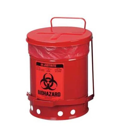 Biohazard Waste Can, Steel, 6 gal, Red MPN:05910R