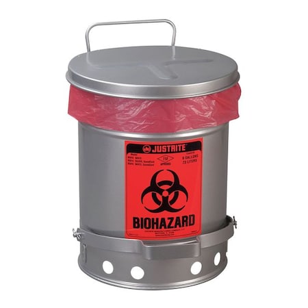 Biohazard Waste Container, 6 gal., Silver MPN:05914