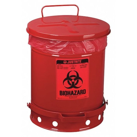 Biohazard Waste Can, Steel, 10 gal, Red MPN:05930R
