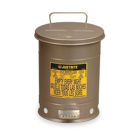 Oily Waste Can, 6 gal, Gray, Steel, 15 7/8 in Height, Sound Dampening Foot Operated Self-Closing MPN:09104