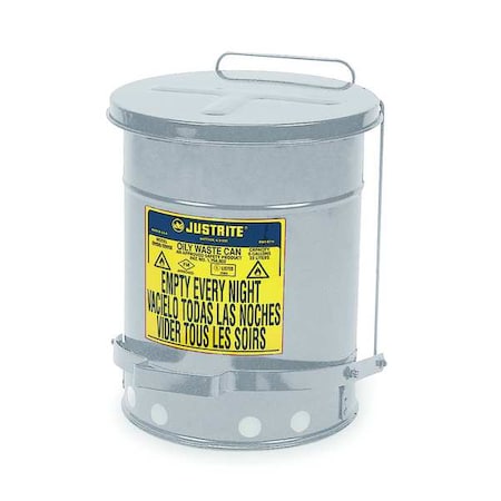 Oily Waste Can, 10 gal, Gray, Steel, 18 1/4 in Height, Sound Dampening Foot Operated Self-Closing MPN:09304