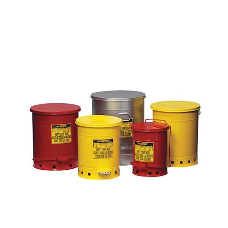 Oily Waste Can, 10 gal, Red, Steel, 18 1/4 in Height, Sound Dampening Foot Operated Self-Closing MPN:09308