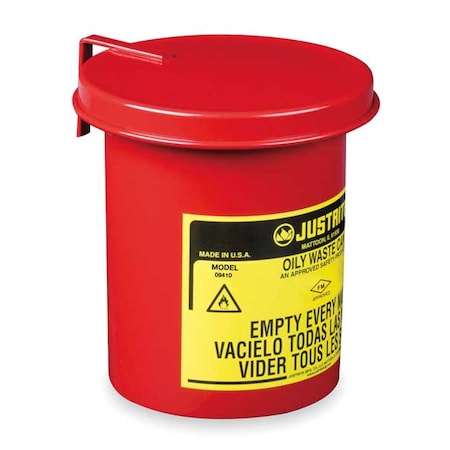 Oily Waste Can, 0.45 gal, Red, Steel, 6 1/2 in Height, Hand Operated Self-Closing MPN:09410