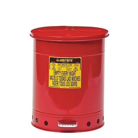 Oily Waste Can, 14 Gallon Capacity, Galvanized Steel, Red, Foot Operated Self Closing MPN:09500