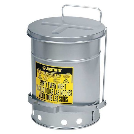 Oily Waste Can, 14 gal, Gray, Steel, 20 1/4 in Height, Sound Dampening Foot Operated Self-Closing MPN:09504
