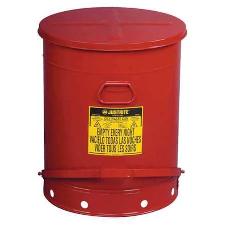 Oily Waste Can, 21 Gallon Capacity, Galvanized Steel, Red, Foot Operated Self Closing MPN:09700