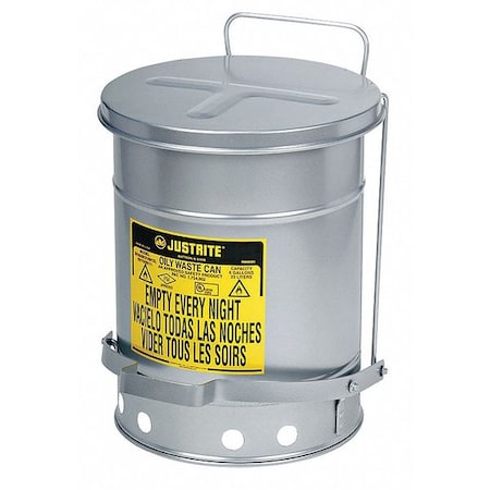 Oily Waste Can, 21 gal, Gray, Steel, 23 7/16 in Height, Sound Dampening Foot Operated Self-Closing MPN:09704