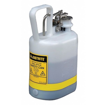 Type I Safety Can, Polyethylene, 1 gal, Stainless Steel Hardware, Oval, White, Corrosives MPN:12162