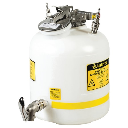 HPLC Waste Can, Polypropylene, 5 gal, Bottom-Mount Faucet, for 1/4 in Tubing, White, for Solvents MPN:12770