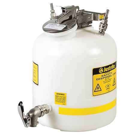 HPLC Waste Can, Polypropylene, 5 gal, Bottom-Mount Faucet, for 3/8 in Tubing, White, for Solvents MPN:12771