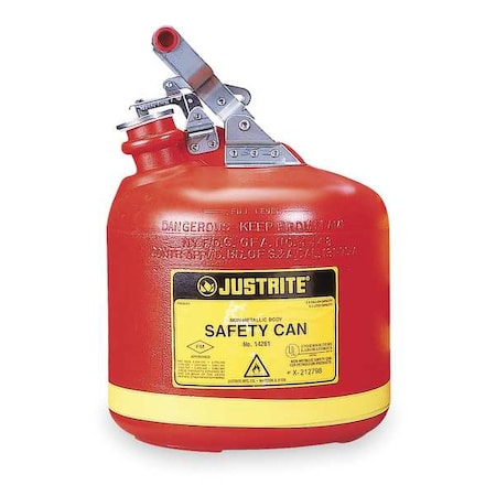 Type I Safety Can, Polyethylene, 2.5 gal, Stainless Steel Hardware, Red, Flammable Corrosives MPN:14261