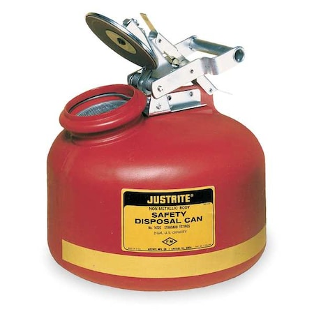 Liquid Disposal Safety Can, Polyethylene, 2 gal, Spring-Loaded Sealed Cap, Red, Flammables MPN:14762