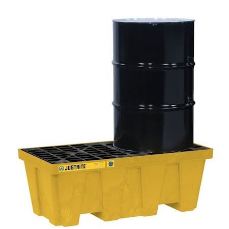 2 Drum Plastic Pallet, In-Line, With Drain, Yellow - 28624 MPN:28624