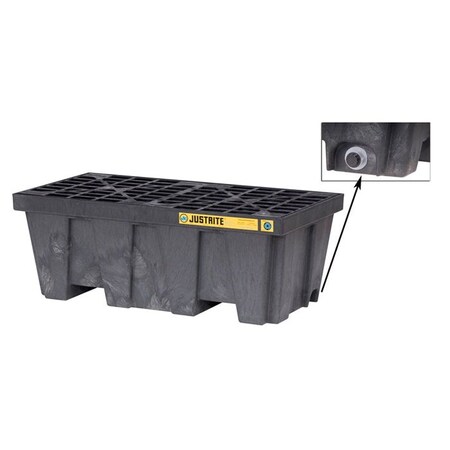 2 Drum Plastic Pallet, In-Line, With Drain, Black - 28625 MPN:28625