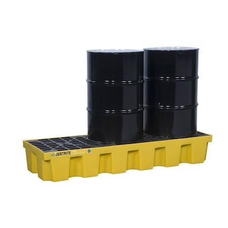 3 Drum Plastic Pallet, In-line, With Drain, Yellow - 28628 MPN:28628