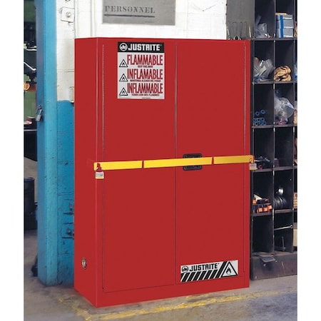Hazardous Material Storage Cabinet, 45 gal, 2 Shelves, Steel, 43 in W x 65 in H x 18 in D, Red MPN:29884R