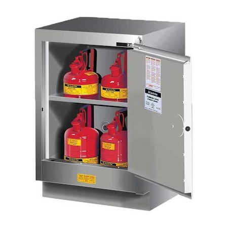 Flammable Cabinet, 15 gal, 1 Shelves, Steel, 24 in W x 35 3/4 in H x 21 5/8 in D, Silver MPN:882404