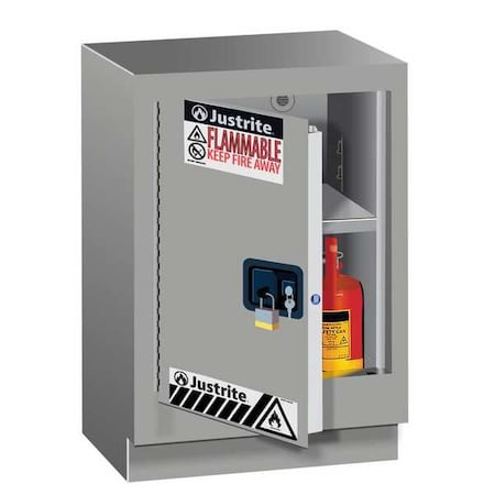 Flammable Cabinet, 15 gal, 1 Shelves, Steel, 24 in W x 35 3/4 in H x 21 5/8 in D, Silver MPN:882414
