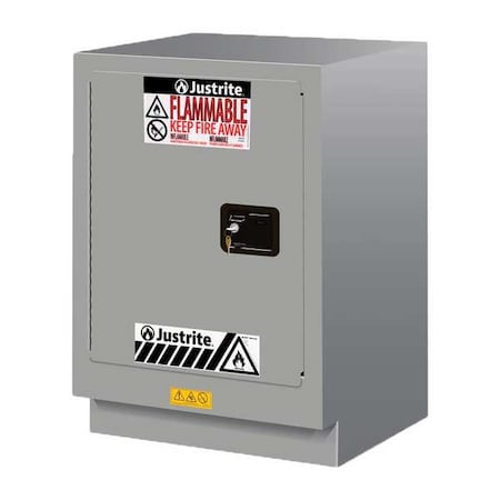 Flammable Cabinet, 15 gal, 1 Shelves, Steel, 24 in W x 35 3/4 in H x 21 5/8 in D, Silver MPN:882434