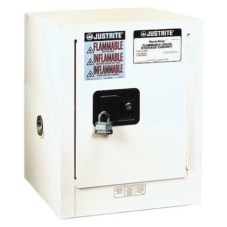 Flammable Safety Storage Cabinet, 4 gal, 1 Shelves, Steel, 17 in W x 22 in H x 17 in D, White MPN:890405
