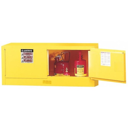 Hazardous Material Storage Cabinet, 12 gal, 0 Shelves, Steel, 43 in W x 18 in H x 18 in D, Yellow MPN:891320