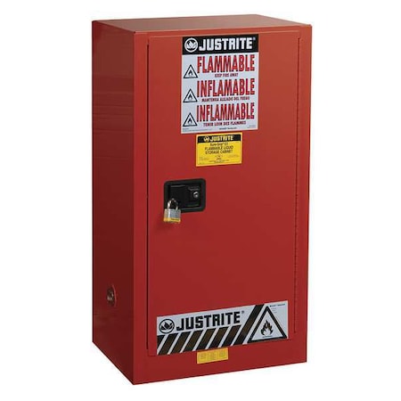 Hazardous Material Storage Cabinet, 20 gal, 2 Shelves, Steel, 23 1/4 in W x 44 in H x 18 in D, Red MPN:891511