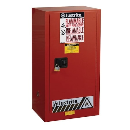 Hazardous Material Storage Cabinet, 15 gal, 1 Shelves, Steel, 23 1/4 in W x 44 in H x 18 in D, Red MPN:891521