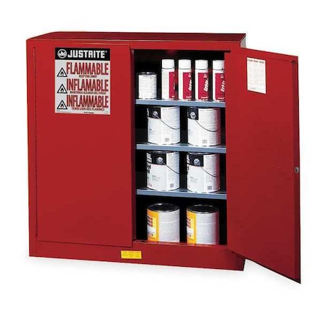 Hazardous Material Storage Cabinet, 40 gal, 3 Shelves, Steel, 43 in W x 44 in H x 18 in D, Red MPN:893011