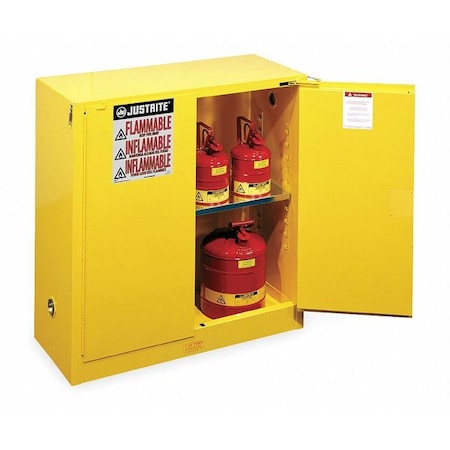 Hazardous Material Storage Cabinet, 30 gal, 1 Shelves, Steel, 43 in W x 44 in H x 18 in D, Yellow MPN:893020