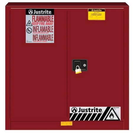 Hazardous Material Storage Cabinet, 30 gal, 1 Shelves, Steel, 36 in W x 35 in H x 24 in D, Red MPN:893301