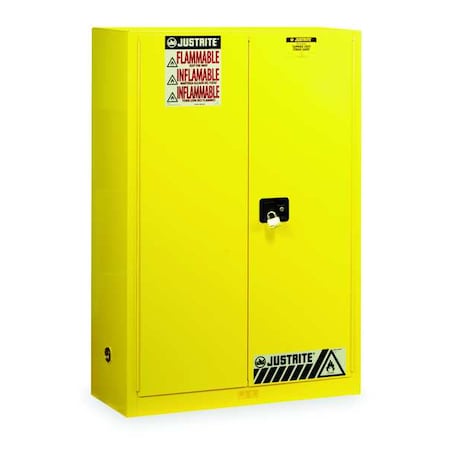 Flammables Safety Cabinet, Sure-Grip, Steel, 45 Gallon, 2 Shelves, 2 Doors, Manual Close, Yellow MPN:894500