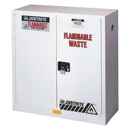 Flammable Safety Storage Cabinet, 45 gal, 2 Shelves, Steel, 43 in W x 65 in H x 18 in D, White MPN:8945053