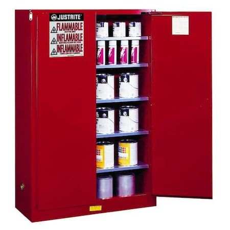 Hazardous Material Storage Cabinet, 60 gal, 5 Shelves, Steel, 43 in W x 65 in H x 18 in D, Red MPN:894511
