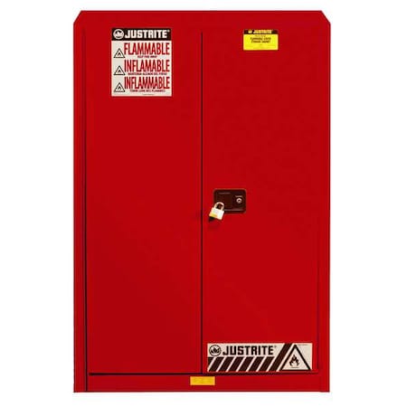 Flammables Safety Cabinet, Sure-Grip, Steel, 45 Gallon, 2 Shelves, 2 Doors, Self-Closing, Red MPN:894521