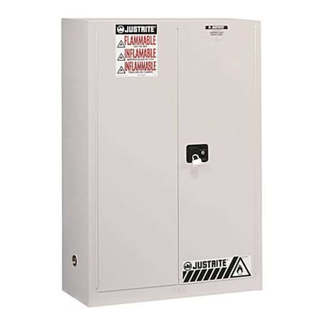 Flammables Safety Cabinet, 45 gal, 2 Shelves, Steel, 43 in W x 65 in H x 18 in D, White MPN:894525