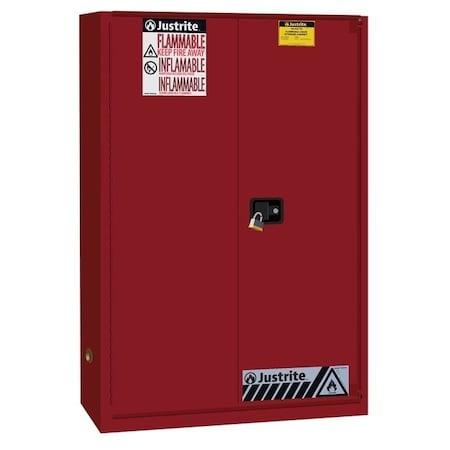 Hazardous Material Storage Cabinet, 45 gal, 2 Shelves, Steel, 43 in W x 65 in H x 18 in D, Red MPN:894581