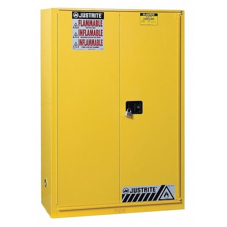 Hazardous Material Storage Cabinet, 60 gal, 5 Shelves, Steel, 43 in W x 65 in H x 18 in D, Yellow MPN:894590
