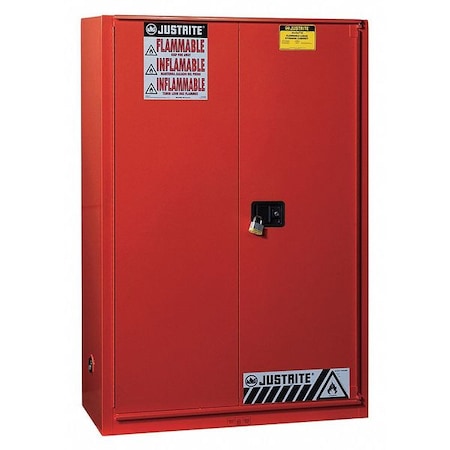 Hazardous Material Storage Cabinet, 60 gal, 5 Shelves, Steel, 43 in W x 65 in H x 18 in D, Red MPN:894591